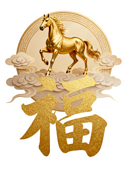 金色骏马踏云福字图案