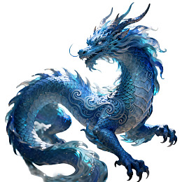 蓝色龙形生物盘旋姿态