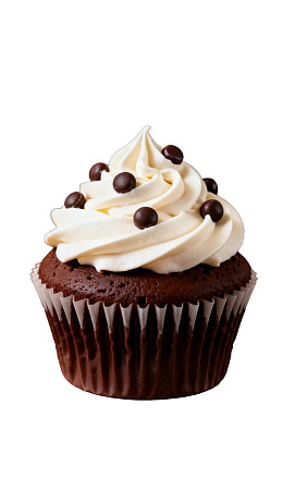 巧克力纸杯蛋糕配奶油和巧克力豆