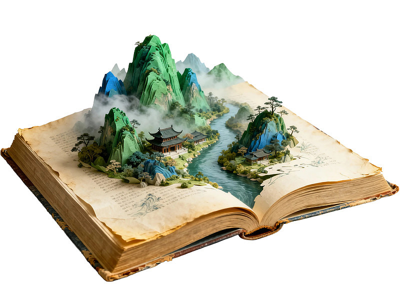 书页上的山水画立体艺术