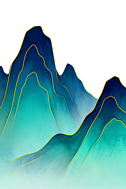 蓝绿色山峦抽象艺术插画