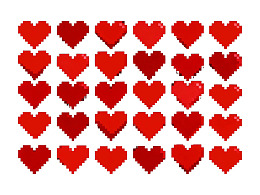 红色像素心形图案排列