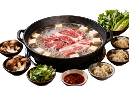 热气腾腾的火锅配多种食材