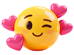 黄色眨眼笑脸配粉色爱心