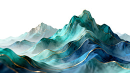 蓝绿色波浪山脉艺术插画