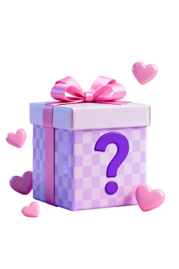 紫色礼盒配问号和爱心