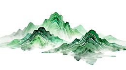 水墨风格绿色山峦景观