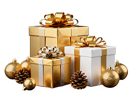 金色与白色礼盒配节日装饰