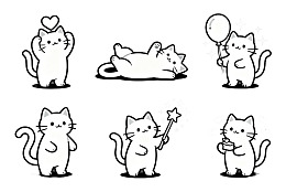 六只可爱猫咪卡通形象