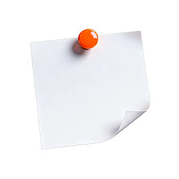 白色便签纸用橙色图钉固定