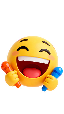 笑脸表情手持麦克风欢笑