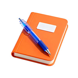 橙色笔记本配蓝色笔图片
