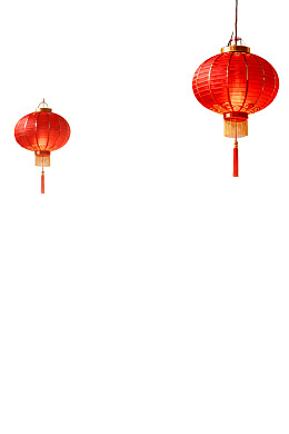 两只红色灯笼悬挂于白色背景