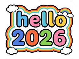 彩虹字体迎新年图案设计素材