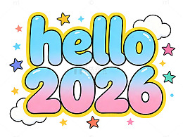 彩色卡通风格新年祝福语设计