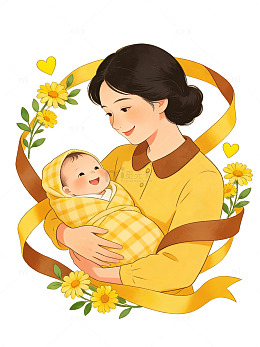 温馨母子手绘插画34