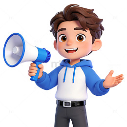 卡通小男孩手持喇叭宣传立体人物免扣元素
