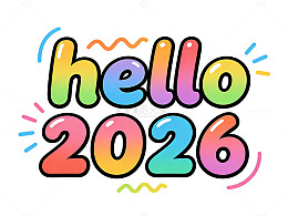 彩虹字迎新年祝福设计素材