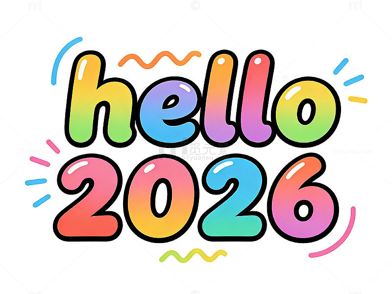 彩虹字迎新年祝福设计素材