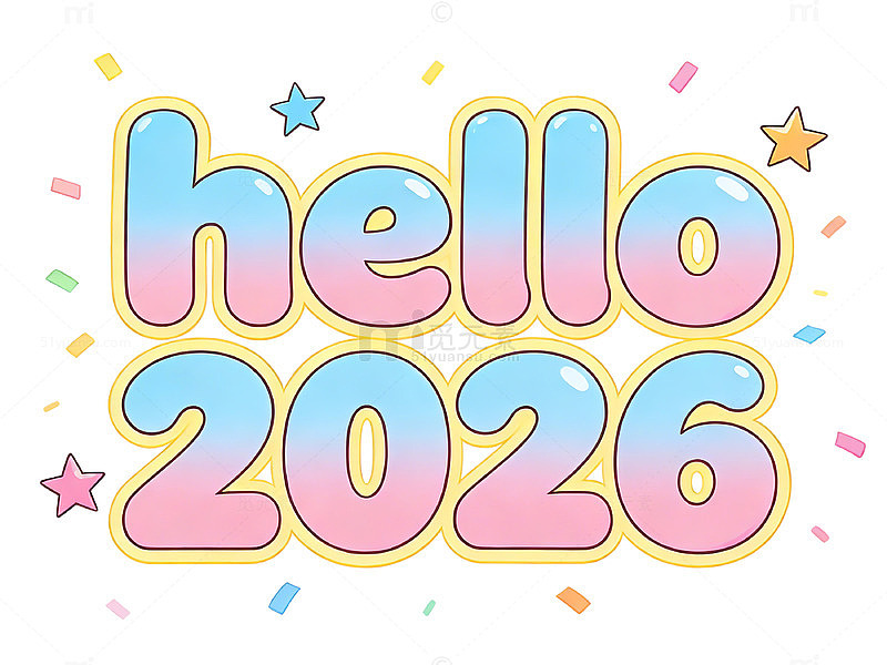 卡通风格你好2026新年祝福海报