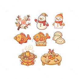 卡通风格冬日美食插画