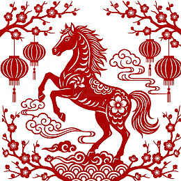 脚踏祥云的马儿剪纸风