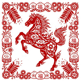 喜庆的马年剪纸风场景