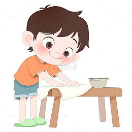 孩子学习做家务擦桌子卡通儿童插画