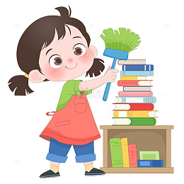 孩子做家务整理书籍打扫卫生卡通儿童插画