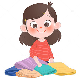 孩子做家务整理衣服叠衣服儿童插画