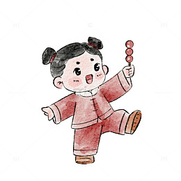 中国传统服饰小女孩糖葫芦插画