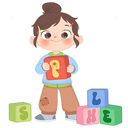 早教益智玩具彩色字母积木卡通扁平化插画