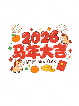 2026马年大吉新年春节贺卡烟花红包字体