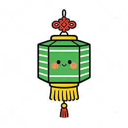 卡通绿色灯笼图案设计元素