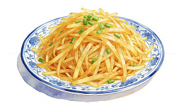 青花瓷盘土豆丝74