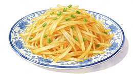 青花瓷盘土豆丝70