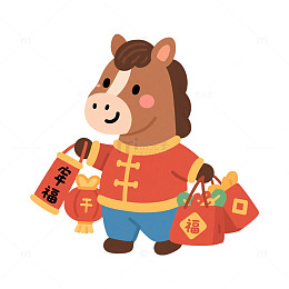 过年小马买年货免抠元素
