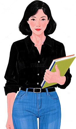 AICG扁平插画中年女性女教师人物素材