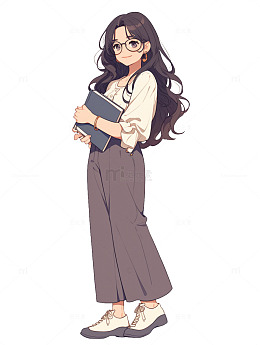 AICG手绘卡通插画风格女青年女教师