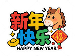 卡通马年新年贺卡设计
