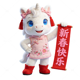 3D毛绒卡通风小马形象马年拜年新春快乐