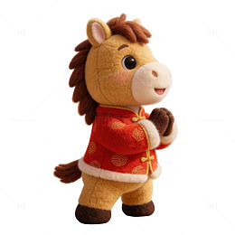 3D毛绒卡通风小马形象马年拜年
