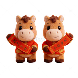 3D毛绒卡通小马形象春节红色中国风马年