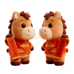 3D毛绒卡通春节红色中国风小马形象祝福