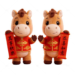 3D毛绒卡通春节红色中国风小马对联