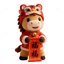 3D毛绒卡通春节红色中国风小马福到春联