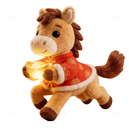 3D毛绒卡通春节红色中国风小马奔腾