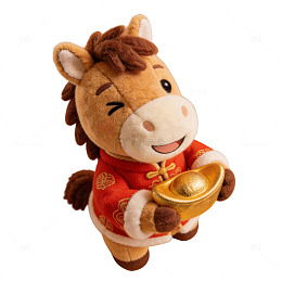 3D毛绒卡通春节红色中国风小马