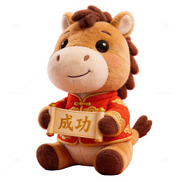 3D毛绒卡通春节红色中国风马年