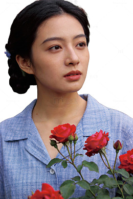红玫瑰花丛人像10